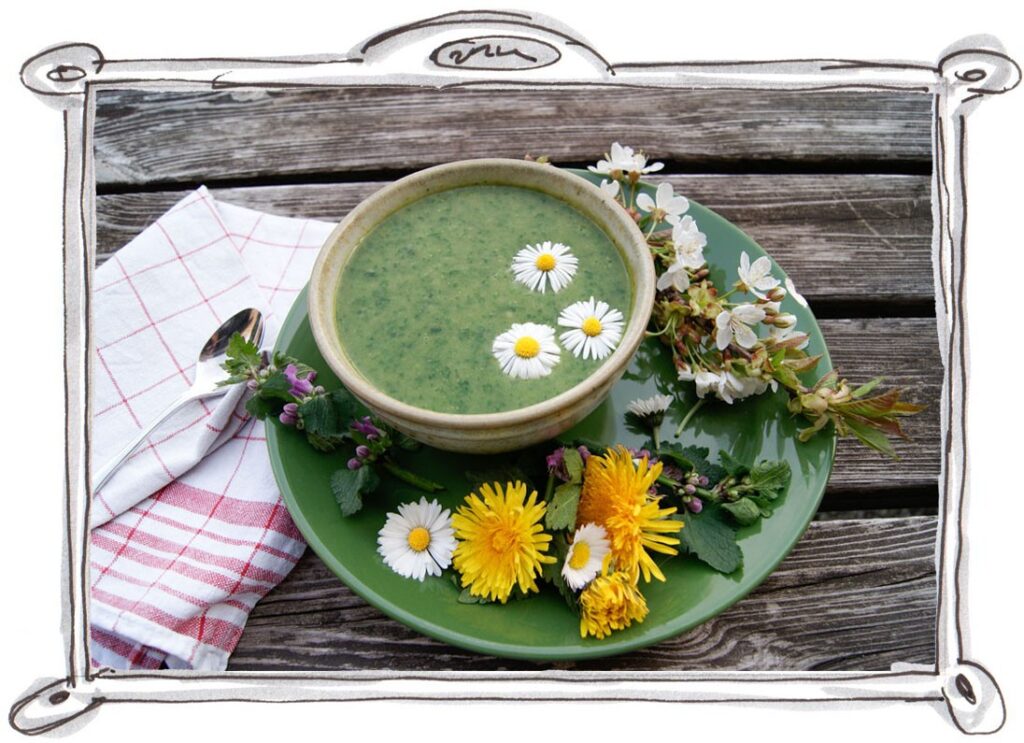 Creamy Vegan Wild Garlic Soup with Dandelion Leaves