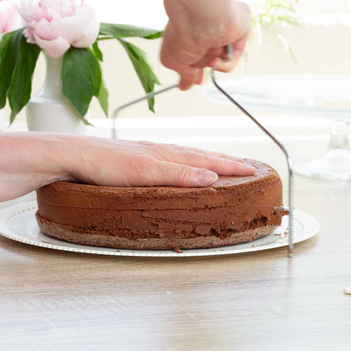 Torte mit Tortenschneider schneiden
