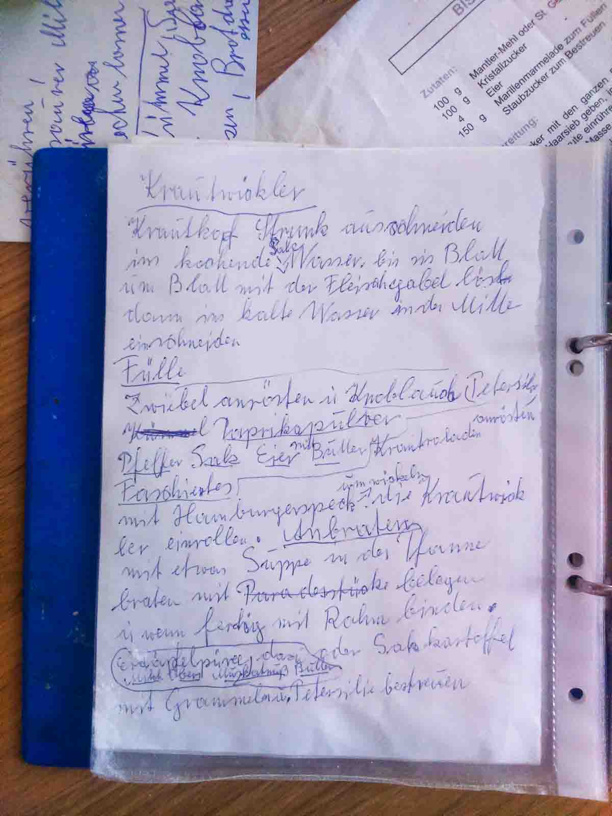 Omas Krautrouladen Original Rezeptheft.