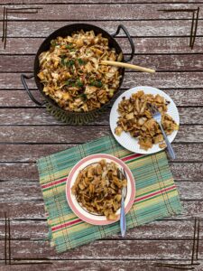 Krautfleckerln mit karamellisiertem Speck