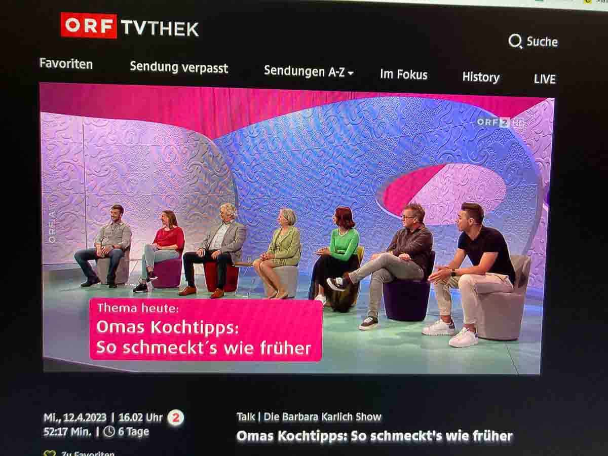 Zu Besuch im ORF zum Thema Omas Kochtipps - so schmeckt's wie früher