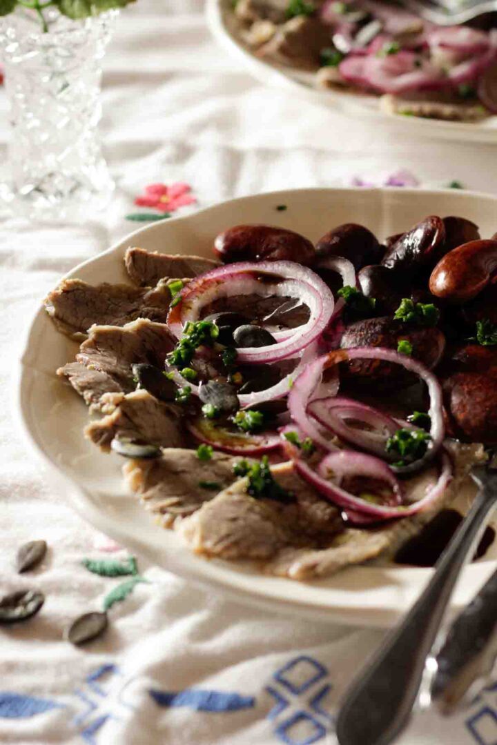 Austrian Beef Salad Recipe with Beans and Red Onions