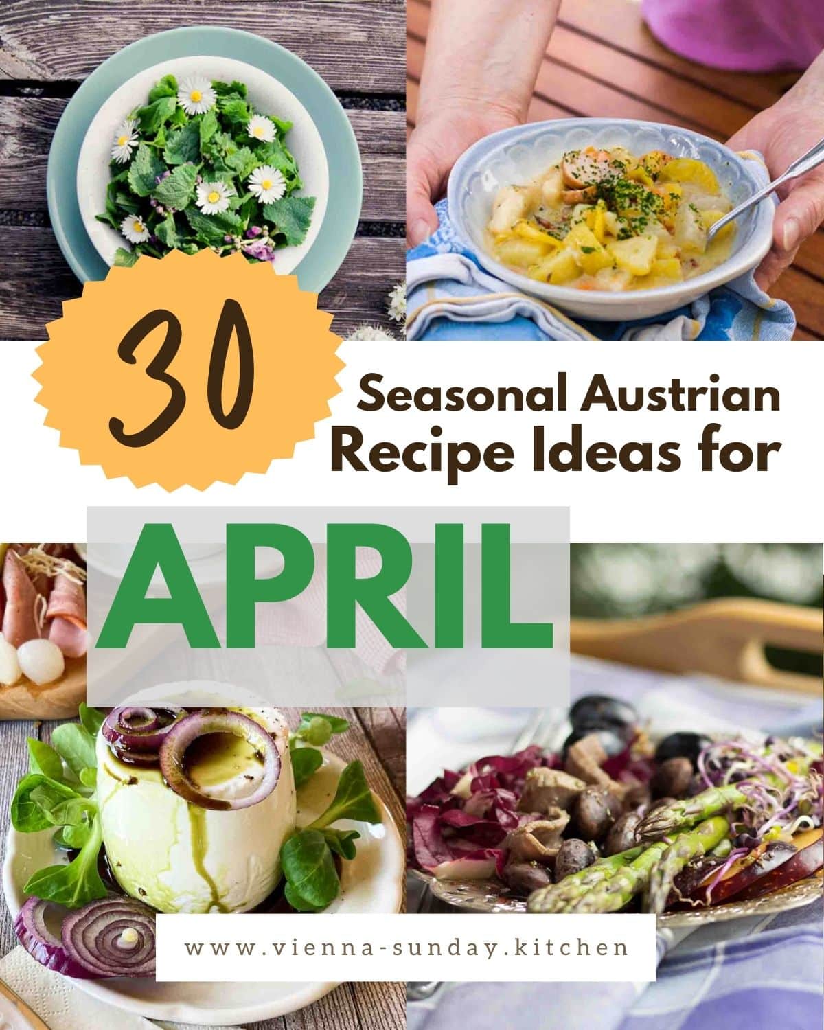 Pinterest Pin with Title: 30 seasonal recipe ideas from Austria & Germany for APRIL.